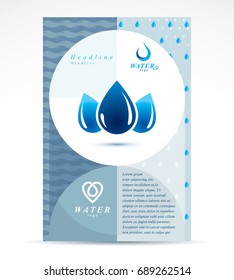 Water treatment company presentation flyer. Graphic vector illustration. Vector blue clear water drops.