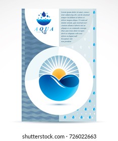 Water treatment company presentation flyer. Freshwater conceptual blue graphic vector illustration for use in spa and resort organizations.