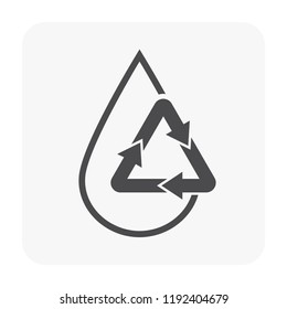 Water treatment, filter, purifier or purification vector icon. Consist of drop or droplet water, simple abstract shape, recycle sign. Remove waste for provide clean and purity water for drinking.