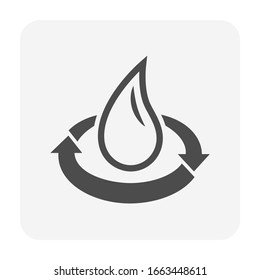 Water treatment, filter, purifier or purification vector icon. Consist of drop or droplet water, simple abstract shape, recycle sign. Remove waste for provide clean and purity water for drinking.