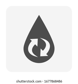 Water treatment, filter, purifier or purification vector icon. Consist of drop or droplet water, simple abstract shape, recycle sign. Remove waste for provide clean and purity water for drinking.