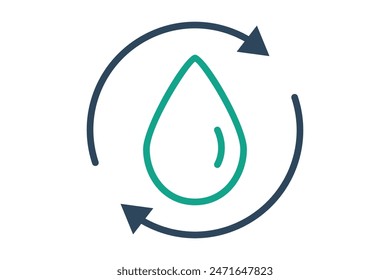 Water treatment icon. water drop with arrow. icon related to purification. line icon style. water purification elements vector illustration