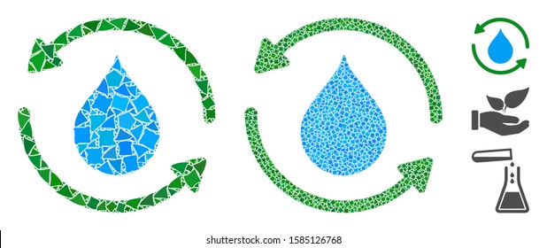 Water treatment icon mosaic of tremulant parts in various sizes and color tinges, based on water treatment icon. Vector trembly parts are grouped into collage.