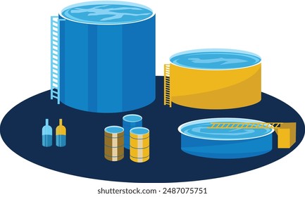 ilustración del tratamiento de agua. depósitos de agua, bidones de agua, botellas de Vector