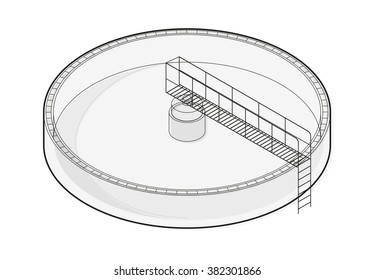Water treatment isometric building info graphic, big wire bacterium purifier factory on white background. Scientific illustration. Industrial chemistry cleaner set. Flatten isolated master vector.
