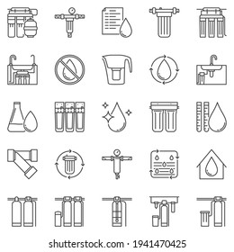 Water Treatment outline icons set - vector filter and water purification concept line signs or design elements