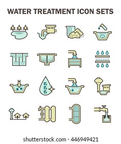 Water Treatment Plant Building Vector Icon. Include Wastewater Purification, Filtration And Clean Water Supply. Industry System Or Waterworks Consist Of Pump Station, Filter, Sewage, Sludge And Tank.