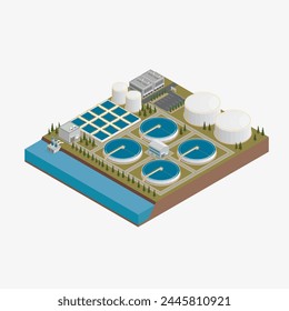 water treatment plant clarifier with isometric graphic