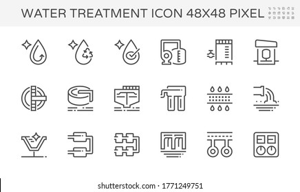 Water treatment plant and water filtration vector icon set, 48x48 pixel perfect and editable stroke.