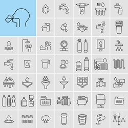 Water Treatment Process Filtration Systems Water Pump Vector Icons Set 