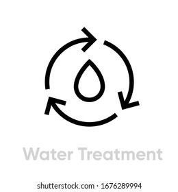 Water treatment recycle icon. Editable line vector. The drop symbol is surrounded by curved arrows. Single pictogram.