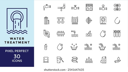 Water Treatment and Sewers Icons, Clean Minimalist Vector Line art Design Collection