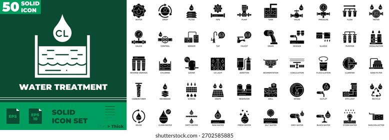 Conjunto de iconos editables sólidos de tratamiento de agua