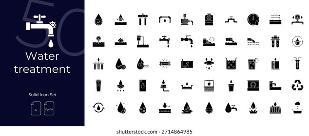 Water Treatment Solid Editable Icons set