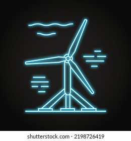 Water Turbine Neon Icon In Line Style. Tidal Energy, Eco Friendly Underwater Power Plant. Vector Illustration.