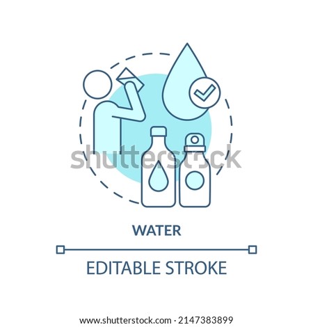 Water turquoise concept icon. Thing to store for surviving. Emergency go bag abstract idea thin line illustration. Isolated outline drawing. Editable stroke. Arial, Myriad Pro-Bold fonts used