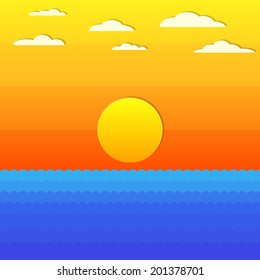 water under orange summer sky with cloud and sunset background(vector) 