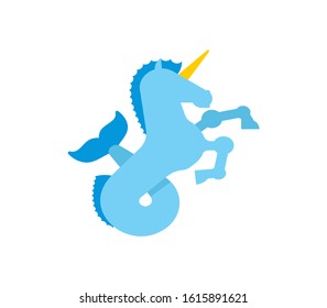 Water unicorn Hippocampus Mythical animal. Heraldic beast isolated. Sea horse with fishtail