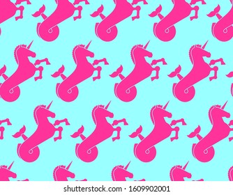 Water unicorn Hippocampus pattern seamless. Mythical animal background . Heraldic beast texture. Sea horse with fishtail ornament