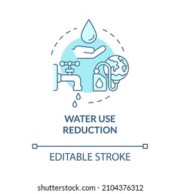 Water use reduction turquoise concept icon. Climate changes prevention abstract idea thin line illustration. Isolated outline drawing. Editable stroke. Roboto-Medium, Myriad Pro-Bold fonts used
