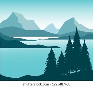 water valley with mountains and hills vector design