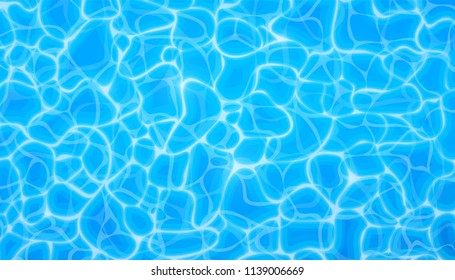 Water Vector Background, Ripple And Flow With Waves. Summer Blue Swiming Pool Pattern. Sea, Ocean Surface. Overhead Top View