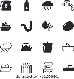 Water Vector Icon Set Such As: Pail, Luck, Vessel, Structure, Sour, View, Tool, Swim, Winter, Heater, Leaky, Repair, Drain, Vintage, Cleanup, Cruise, Care, Liner, Room, Radiator, Gutter, Beautiful