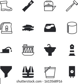 water vector icon set such as: rescue, basin, cute, spring, solar, plastic, watering, tree, saver, jacket, geyser, industry, preparation, fastfood, installation, boot, bucket, recreation