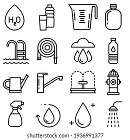 Juego de iconos del vector de agua. colección de signos de ilustraciones de riego. símbolo de bebida o logotipo.