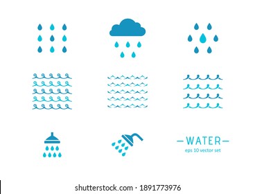 Water - vector icons set on white background. Symbol for web, infographics, print design and mobile UX UI kit. Vector illustration, EPS10