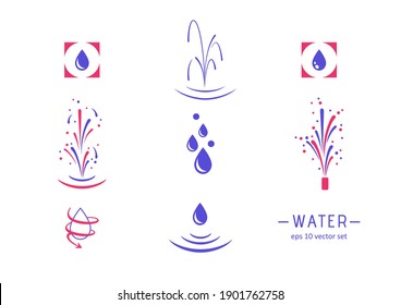 Wasser - Vektorsymbole auf weißem Hintergrund. Symbol für Web, Infografiken, Print Design und mobiles UX UI Kit. Vektorgrafik, EPS10