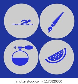 water vector icons set. with swimming, watermelon slice, brush and cologne spray in set