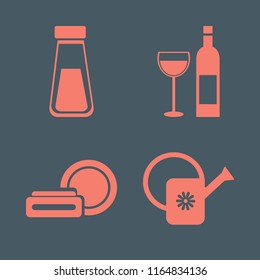 water vector icons set. with watering can, bottle glass, salt shaker and cosmetic cream in set