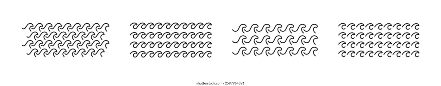 Water vector icons. Water wave vector icons. Wave icon logo vector illustration. Line art wave logo design. Set of thin line waves. Sea waves