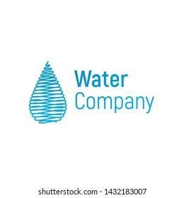 Water vector logo. Drop or spill template for water company. Vector illustration isolated on a white background. Design splash logo. Blue drop for banner, cover, poster or placard. 