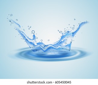 water vector splash. blue water spray with drops. illustration of water splash. aqua surface