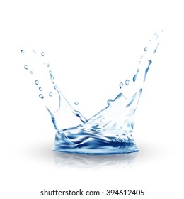 water vector splash with reflection. blue water spray with drops isolated. 3d illustration vector. aqua surface background created with gradient mesh tool.