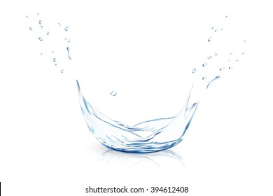 water vector splash and reflection  blue water spray  drops isolated over white  vector and aqua droplet  3d illustration  Water splash surface background created and gradient mesh tool 