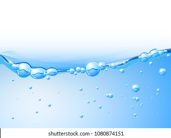 water vector wave transparent surface with bubble, vector illustration