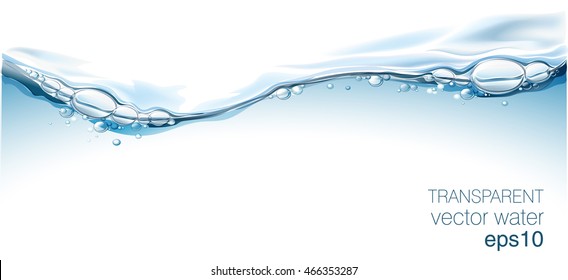 Water vector wave transparent surface with bubbles of air