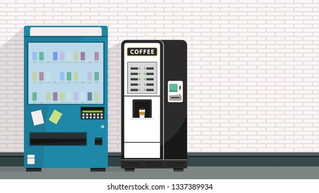 Water vending machine and coffee vending vector. wallpaper. free space for text. copy space.