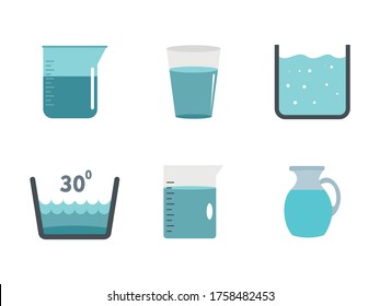 Juego de iconos de la nave acuática. Conjunto plano de iconos vectoriales de los vasos de agua para el diseño web aislado en fondo blanco