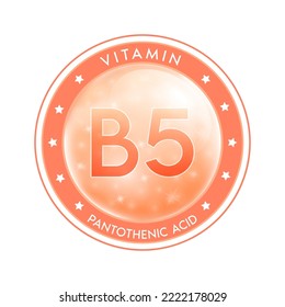 Water vitamin B5 drop label orange. Sign icon logo and badge. Isolated on white background. For designing food or beauty products. Medical healthcare and Drug business marketing ads concept. Vector.