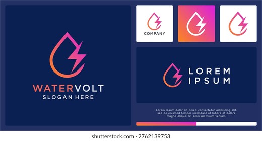 Water volt logo design with flash drop