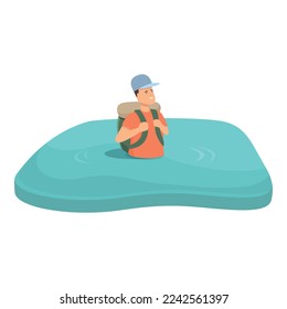 Vector de dibujos animados de dibujos animados para caminar sobre el agua. Turismo extremo. Viajes deportivos