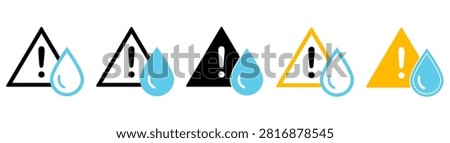 Water warning featuring hazard alert flood safety and caution protection symbols.