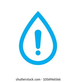 Water warning icon. Blue water drop with caution symbol isolated on white background. Vector illustration.