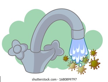 Water washes off the virus on a light background. Coronavirus control. A call for prevention and hygiene. The need to combat the pandemic. EPS10 vector illustration