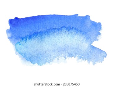 Water watercolor blue violet hand drawn paper texture isolated stain on white background. Wet brush painted smudges abstract vector smear illustration. Design element for banner, print, template, web