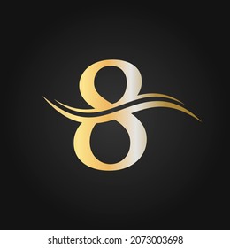 Vector con logotipo Wave 8 de agua. Diseño de logotipo de la carta de presentación 8 para la identidad empresarial y de la empresa